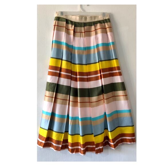 Sfizio Multicolor Striped Pleated Midi Maxi Skirt Size Small Pockets A Line - Picture 1 of 6
